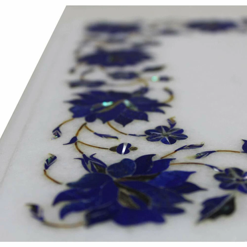 18" x 12" Marble sofa side end Table Top semi precious stones lapis Inlay work - Image 2 of 2