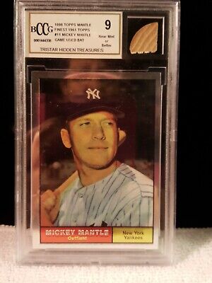 1996 Stadium Club Mantle #MM2 Mickey Mantle with Game-Used Baseball Bat  (BCCG 10)