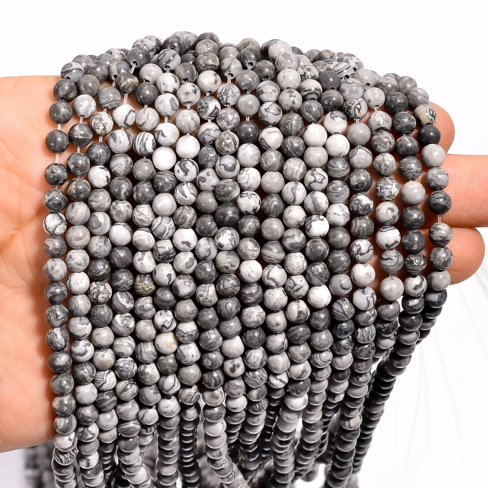 Natural Map Stone Jasper Gemstone Round Smooth Beads 4X4.5 mm Strand 15" EB591 - Imagem 3 de 3