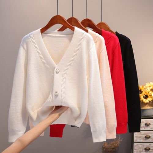 Women Knitted Cardigan Jacket Sweater V Neck Loose Button Knitwear Elegant