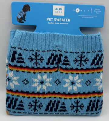 ALDI Gear Pet Sweater 2023 Limited Edition Light Blue Fair Isle Size XS
