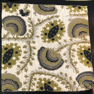 ZOFFANY Suzani in Olive, Black, Ivory 16 3/4 x 17'' Heavy Woven Fabric Sample