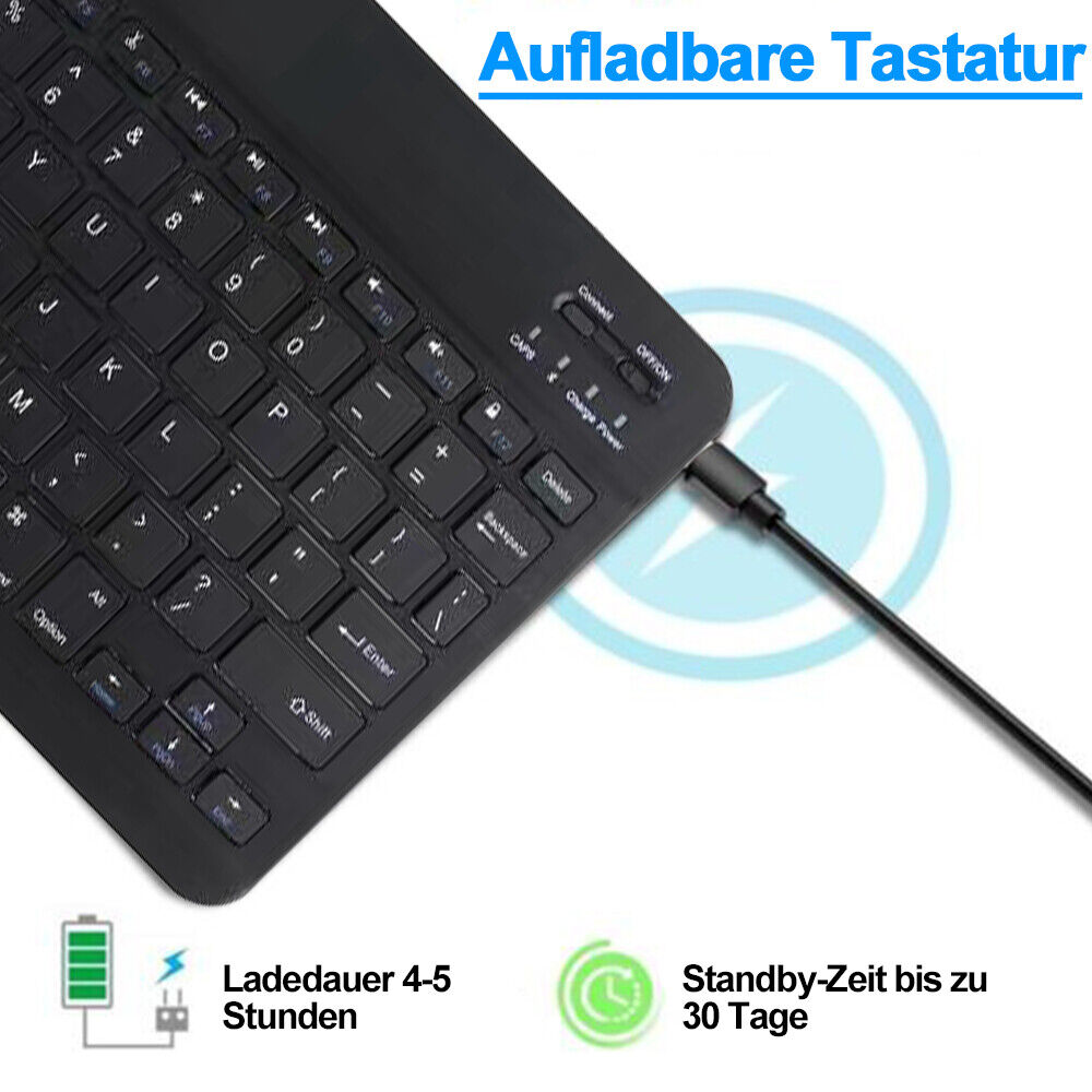 Bluetooth Tastatur Kabellos Keyboard Mit Maus für PC Handy Tablet QWERTZ Layout