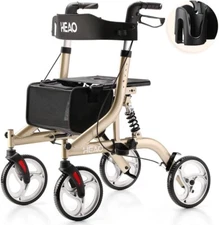 HEAO Rollator Walker for Seniors,10" Wheels - Champagne