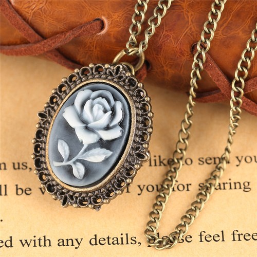 Elegant Small Oval Shaped Quartz Pocket Watch with Necklace Chain Birthday Gifts - Picture 2 of 15