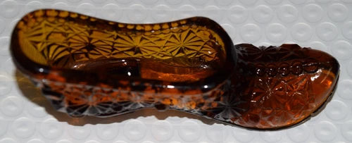 Vintage Fenton Amber Brown Glass Daisy Button Glass Shoe Slipper