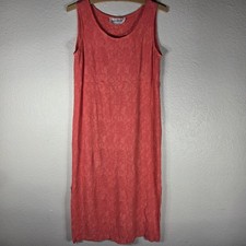 Vintage Karin Stevens Orange Sleeveless Crinkle-Textured Slit Dress Size S Maxi