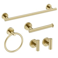 Gold Bathroom Accessories 5 Piece, 24 Inch Bath Hardware, Wall Mounted Brushe...