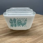 Vtg Pyrex #501 Turquoise Amish Butterprint Refrigerator Dish 1.5 Cup With Lid