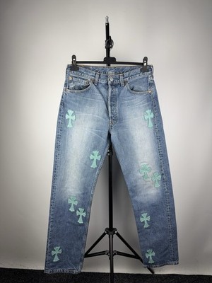 Vintage 90s Distressed Chrome Hearts Style Cross Levi s Denim jeans W31 L32 Size
