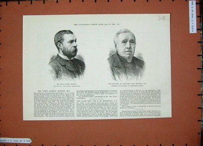 Original alter antiker Druck 1889 John Albert Bright Benjamin Hall Kennedy School