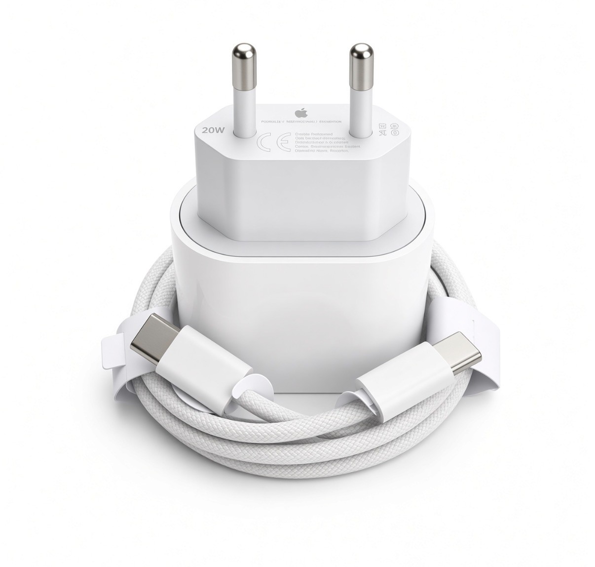 Alimentatore originale Apple 20W USB-C caricabatterie EU + cavo USB-C intrecciato bianco