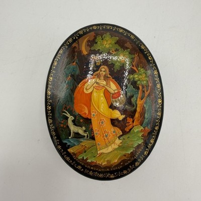 Vintage Signed Russian Lacquer Box Hand Painted Palekh Fairy Tale
