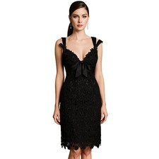 Yoana Baraschi Neoclassic Lace Rockabilly Bow Black Tie Sheath Dress Size 8