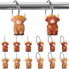 Sunflower Highland Cow Shower Curtain Hooks Set of 12 - Cute Highland Cow Bat