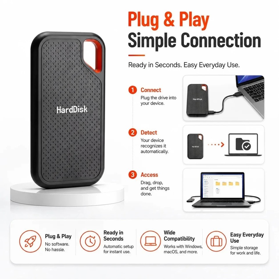 Portable Drive 1TB, 2TB External Hard Drive Classic Black - PC Laptop ...