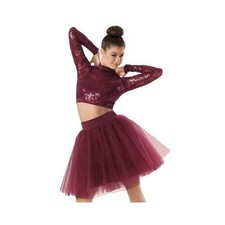 Dance Pre-Owned Lace Top Weissman 7785 Medium Adult Burgundy Contemporary Jazz