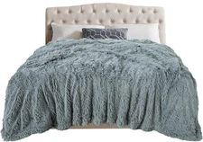 TOONOW Extra Soft Fuzzy Faux Fur Blanket Queen 78"x90", Blue Grey 