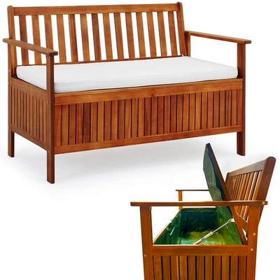 CASARIA B-Ware Gartenbank Sitzbank Garten mit Stauraum Auflage Akazie Holz Gartenmöbel