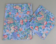 Vintage Bardwil Linens Fabric Easter Bunnies  Florals Tablecloth  Napkins Set