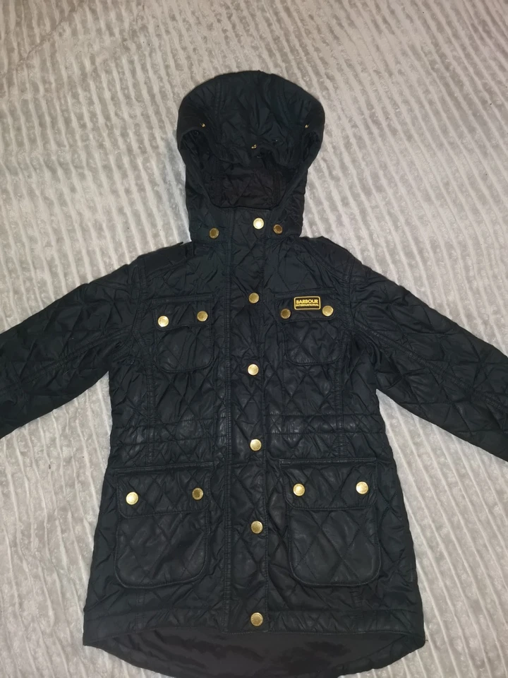 Girls Barbour International Quilted Jacket Coat Age 6-7 Years Black - Image 2 of 4