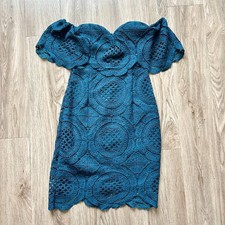 Lulu's Bellissimo Teal Blue Lace Off-the-Shoulder Bodycon Dress Size M