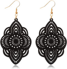 Bohemian Wood Earrings Natural Retro Lightweight Hollow Pattern Geometric Wooden