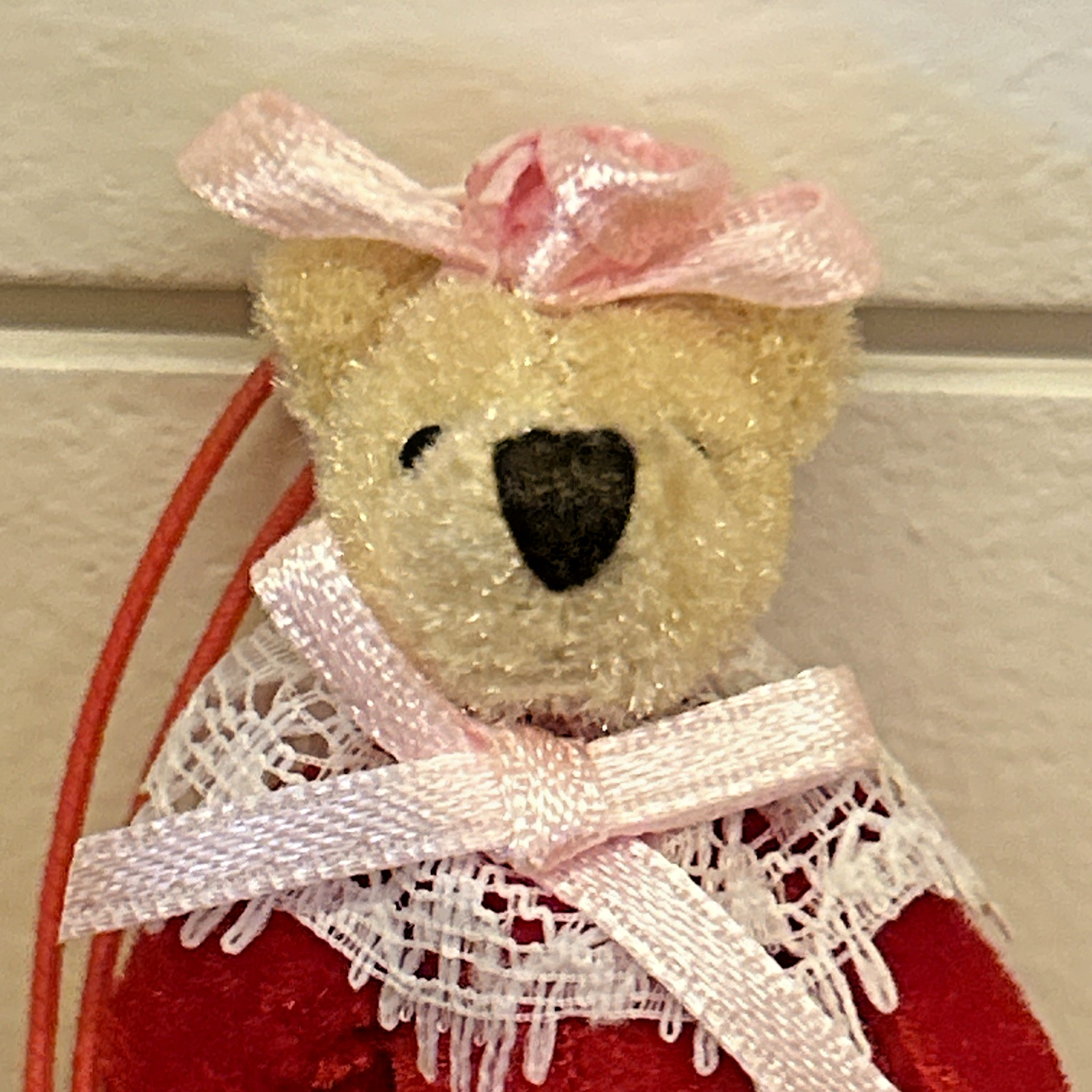 Department 56 Miniature 2" Teddy Bear Red Soft Plush Jointed Display Box Clasp