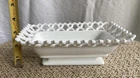 Vintage Westmoreland White Milk Glass Lattice Lace Cut Rectangular Pedestal Dish