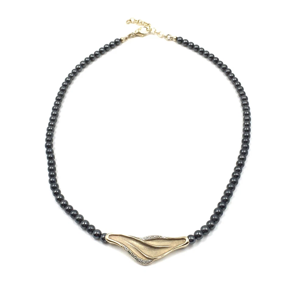 Collana di perle di ematite 43 cm in argento 925 placcato oro da donna gioiello - Immagine 2 di 4