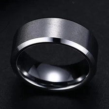 Black & Silver Band Ring Size A Silver Metal No Stone Plain Band Style