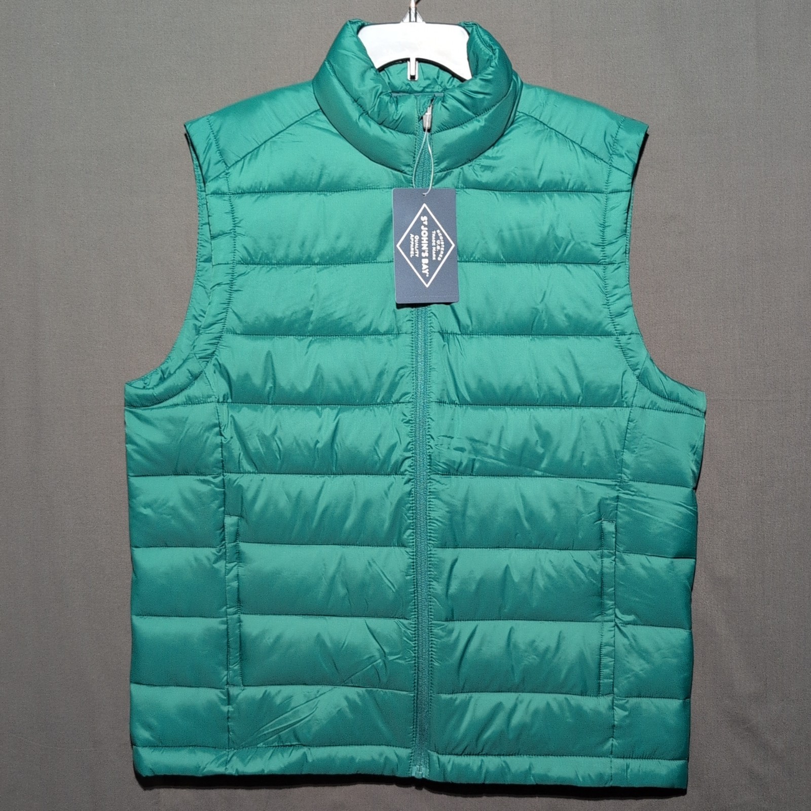 St Johns Bay Mens Lightweight Soft Warm Green Puffer Vest with Pockets