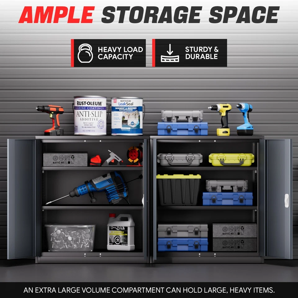 Gabinete de almacenamiento de metal resistente bloqueable de 36" con estantes ajustables gris/negro Foto 3 de 4