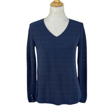 J. McLaughlin Navy V-Neck Sweater Size Small Cotton Blend