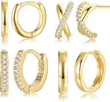 Small Gold Hoop Earrings for Women, 14K Gold Plated Hypoallergenic Earring Set,