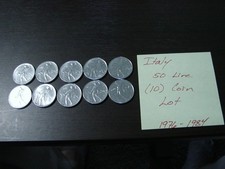 Italy 50 Lire Coins - Lot of (10), 1976 - 1984, CIRCULATED Hammer and Anvil