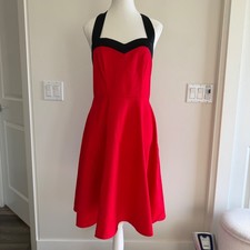 Dress Tells Rockabilly Halter Swing Dress Red Black Women Medium Retro Pinup