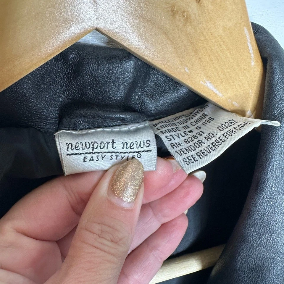 Blazer Newport News Mujer Talla 14 Negro Cuero Genuino Vintage Años 90 Minimalista Foto 4 de 4