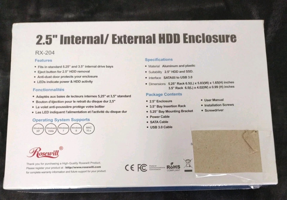Rosewill RX-204 Storage Enclosure USB 3.0 & eSATA For 2.5" SATA HDD/SSD  - Image 2 of 4