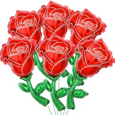 Valentine's Day 6Pc 37in Giant Rose Foil Balloons Red Flower Balloon Bouquet Set