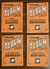 (4) 1969 Topps Baseball Stamp Albums, Yankees, Dodgers, Red Sox, Giants + BONUS