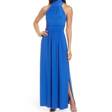 ELIZA J Halter Neck Cobalt Blue Sleeveless High Slit Maxi Dress, Size 16, NWT