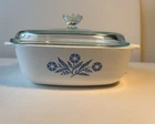 Corning Ware Blue Cornflower 1 Qt Casserole Dish with Pyrex Lid - 7" Sq -Vintage