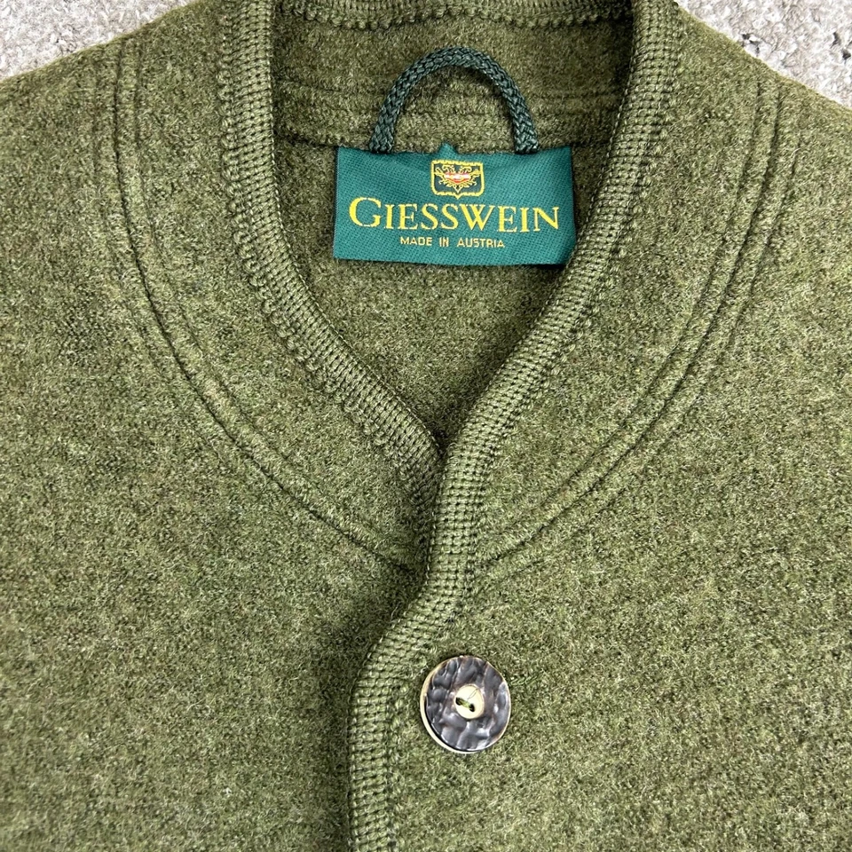 Abrigo Cárdigan Chaqueta Giesswein Verde Oliva Lana con Bolsillos Talla Austriaca L/XL Foto 4 de 4