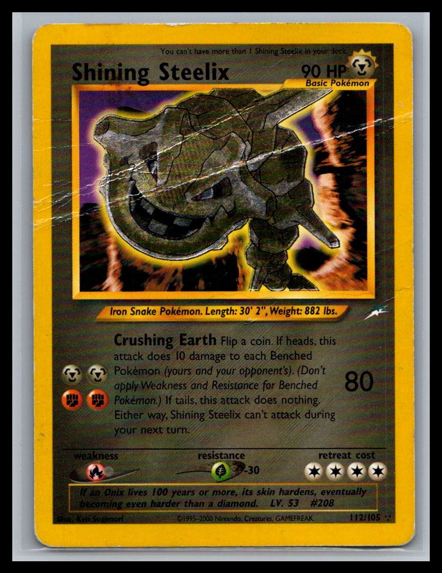 Shining Steelix 112/105 Rare Shining Neo Destiny Pokemon Unlimited Holo Damaged