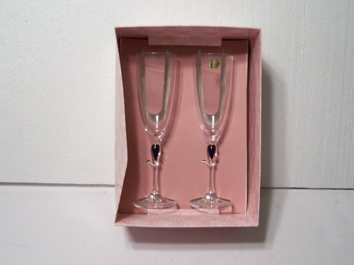 2 Cristal d' Arques champagne glasses 1 is etched I'm Sorry the other I Love You - Picture 2 of 11