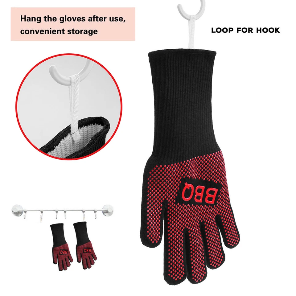 Guantes de barbacoa resistentes al calor 662 ° F guantes de parrilla cocina hornear horno guantes Foto 4 de 4