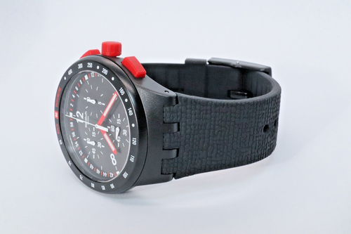 Swiss Swatch Originals Stand Hall Black Chrono Silicone Date Watch 42mm SUSB411 - Picture 9 of 14