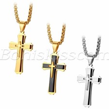 Collar colgante religioso cruz de Cristo polaco de doble capa para hombre cadena de trigo 22"