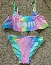 H M Girls Swimwear 2pcs Swim Suit Multicolor HAWAII Flare Size 8-10